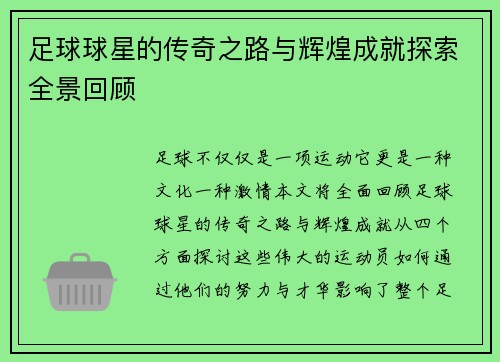 足球球星的传奇之路与辉煌成就探索全景回顾